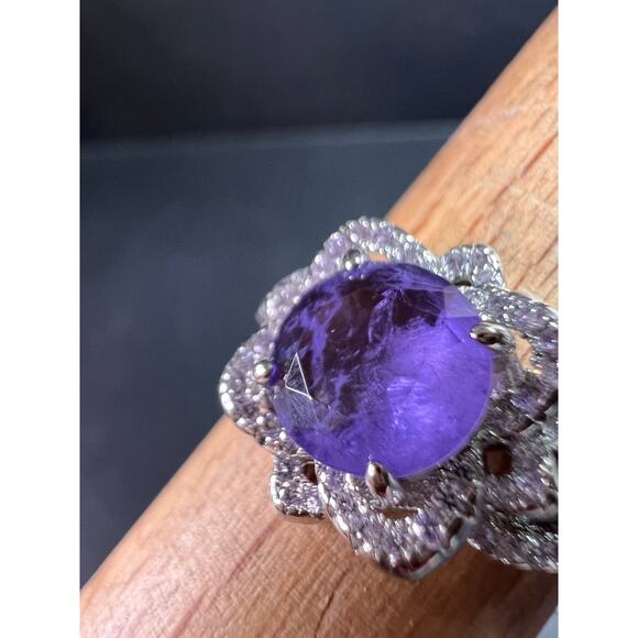 New Bomb Party Sterling Silver Lavender Simulated Amethyst Dinner Ring Sz 9 - Picture 10 of 16